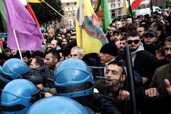 Clashes at banned protest against Erdogan’s visit to Rome, one hurt