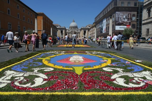 Infiorata flower displays leading up to the Vatican in Rome. 