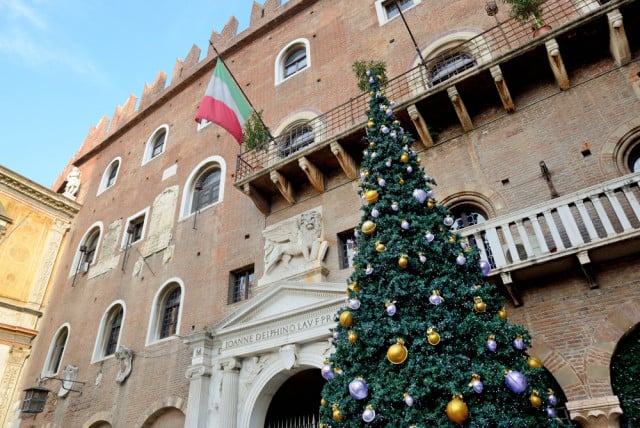 A Christmas tree with baubles in Verona. Photo: AFP