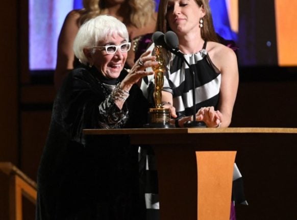 Lina Wertmueller receiving an honorary Oscar in 2019.