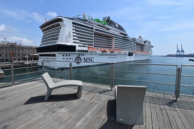 The MSC Grandiosa cruise liner in the northern Italian port of Genoa.