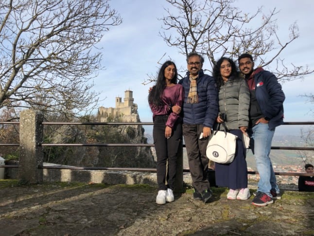 Mahesh's family on holiday in Italy. 